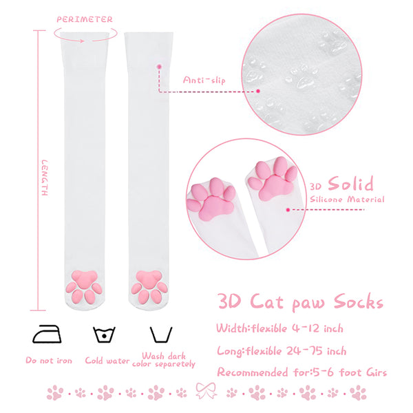 Cat Paw Thigh High Socks-White