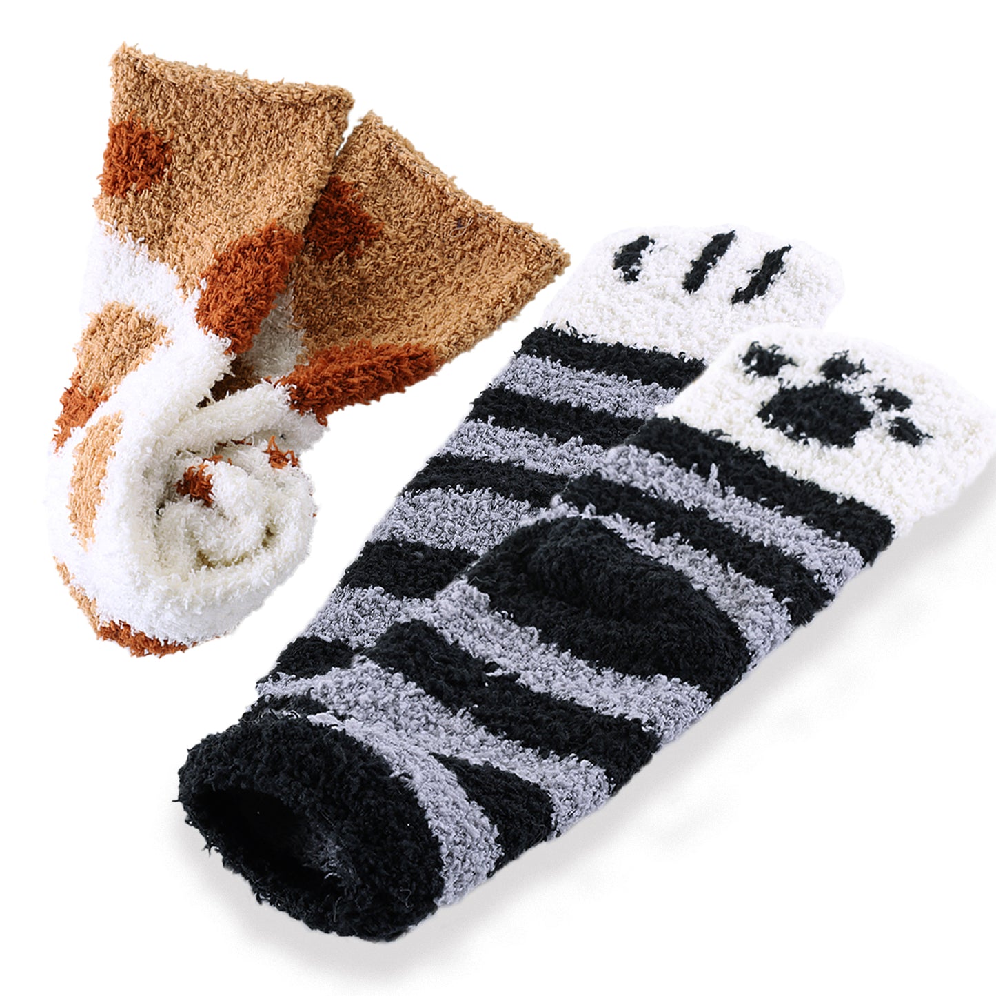 Cat Paw Slipper Socks 2 Pack-Brindle