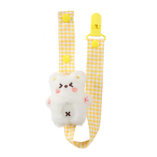 Happy Bear Pacifier Clip - White