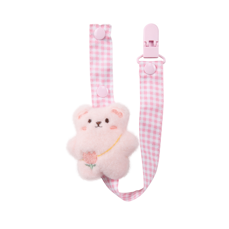 Happy Bear Pacifier Clip - Pink