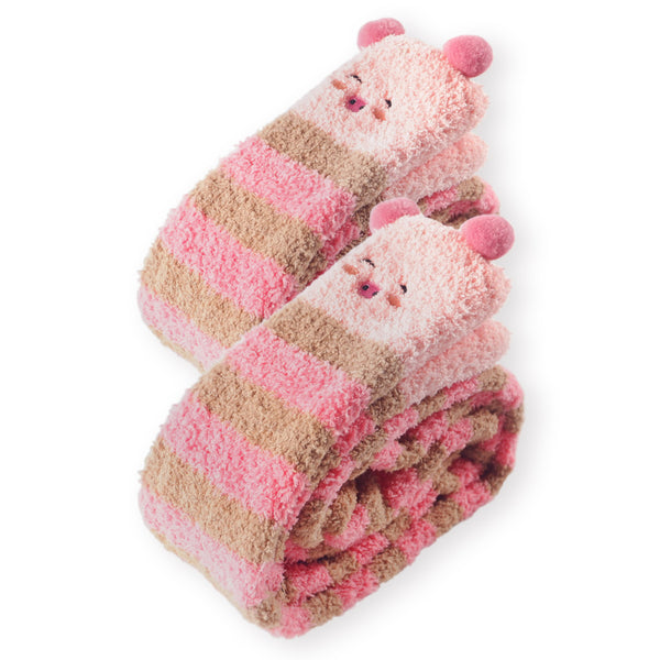Womens High Fuzzy Socks 1 Pair Pink Piggy