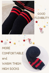 Women High Fuzzy Socks 1 Pair BlackRed