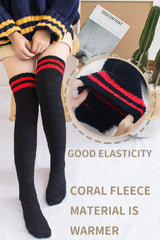Women High Fuzzy Socks 1 Pair BlackRed