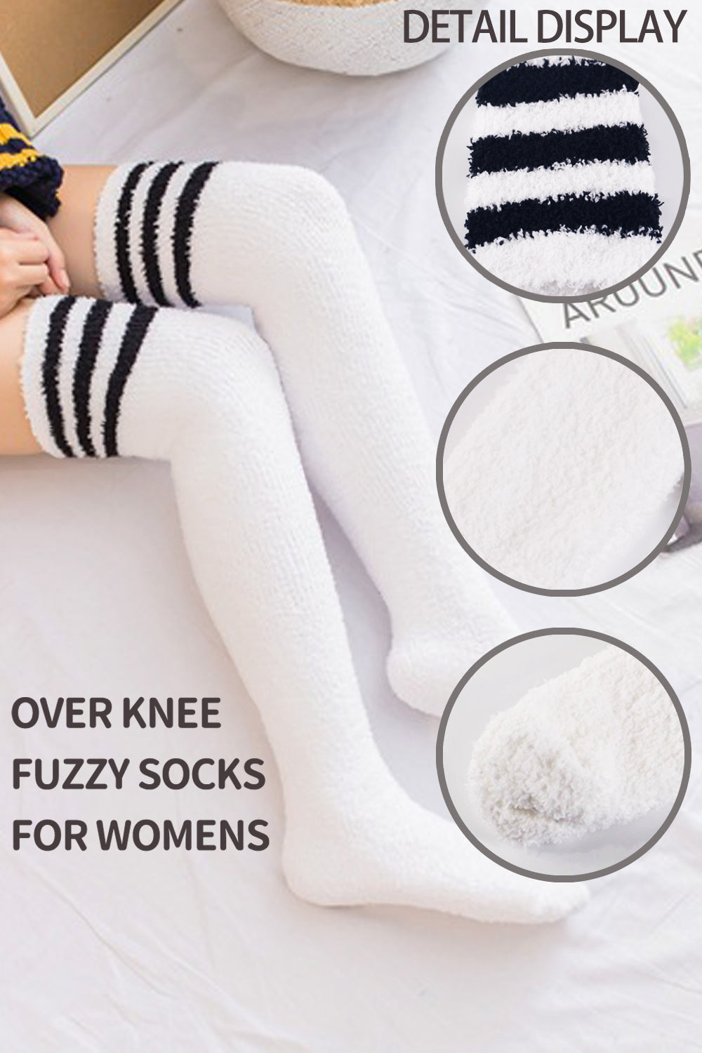 Women High Fuzzy Socks 1 Pair WhiteBlack