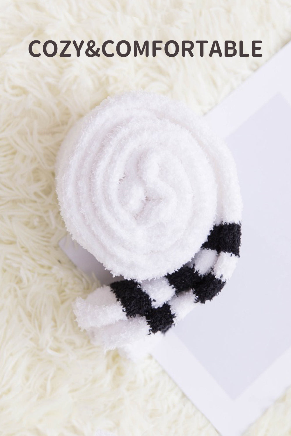 Women High Fuzzy Socks 1 Pair WhiteBlack