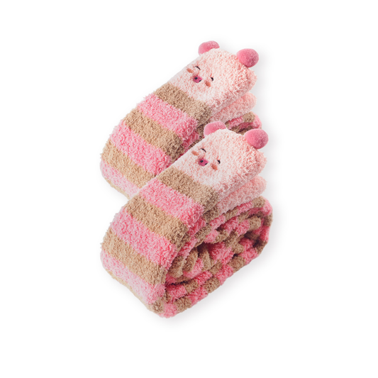 Womens High Fuzzy Socks 1 Pair Pink Piggy