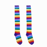 Cotton Striped Knee High Socks - Purple Rainbow