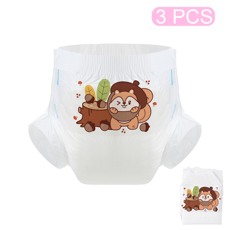 Winking Squirrel-White Diaper-3pcs