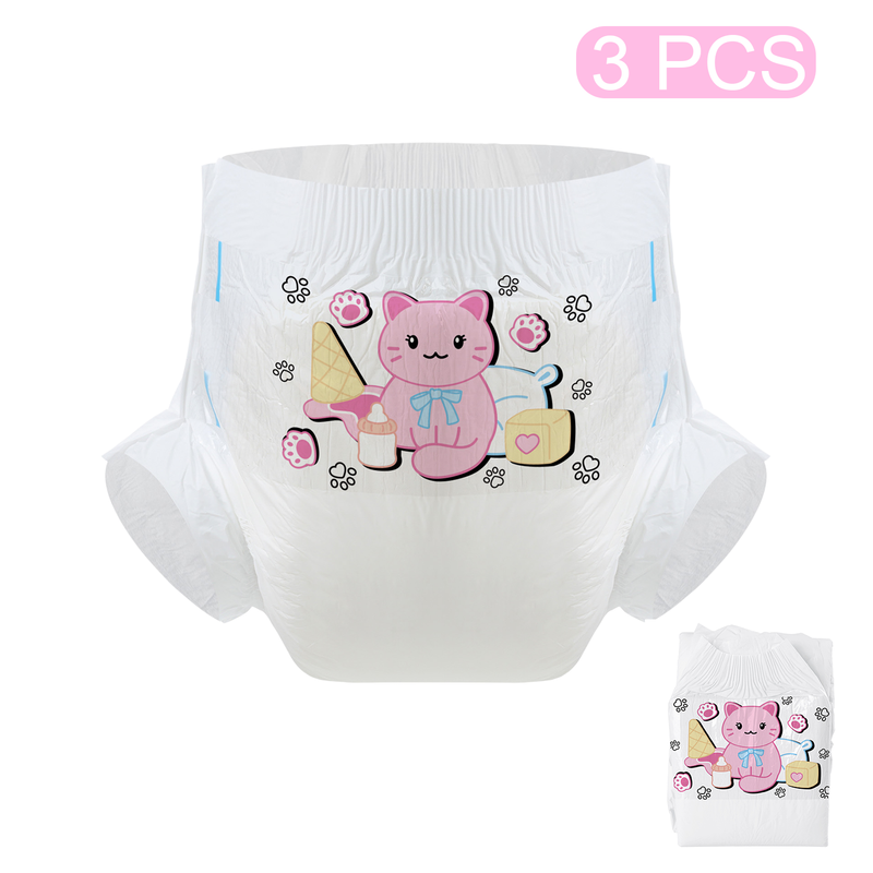 Cute Kitty-White Diaper-3 Pcs