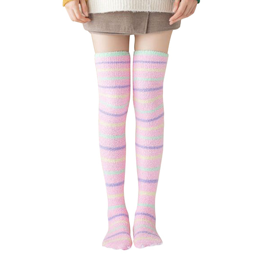 FLEECE SOCKS-Striped Pink