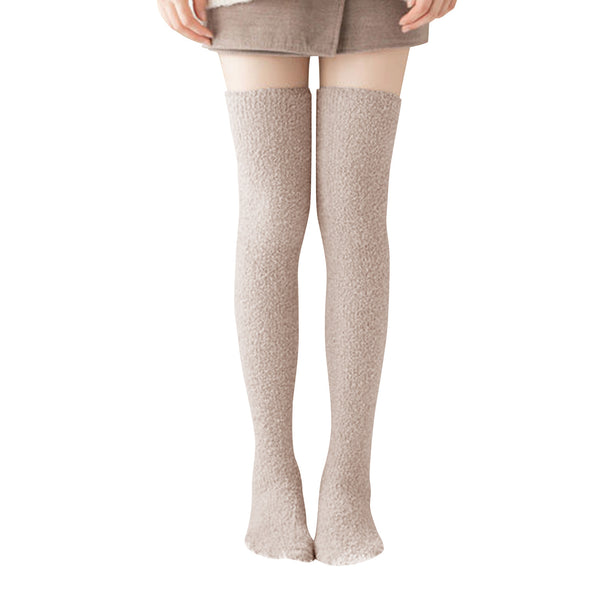 Womens Thigh High Fuzzy Socks-Brown