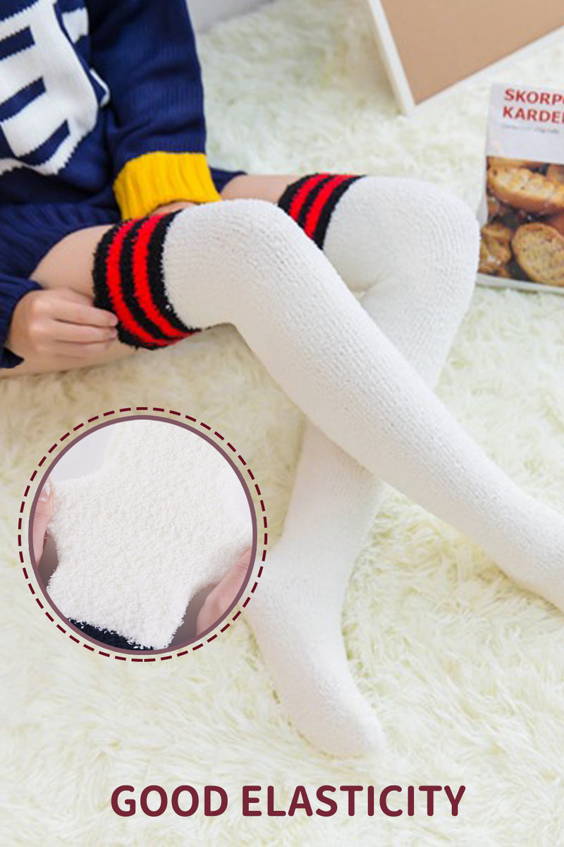 Women High Fuzzy Socks 1 Pair WhiteRed
