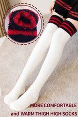 Women High Fuzzy Socks 1 Pair WhiteRed