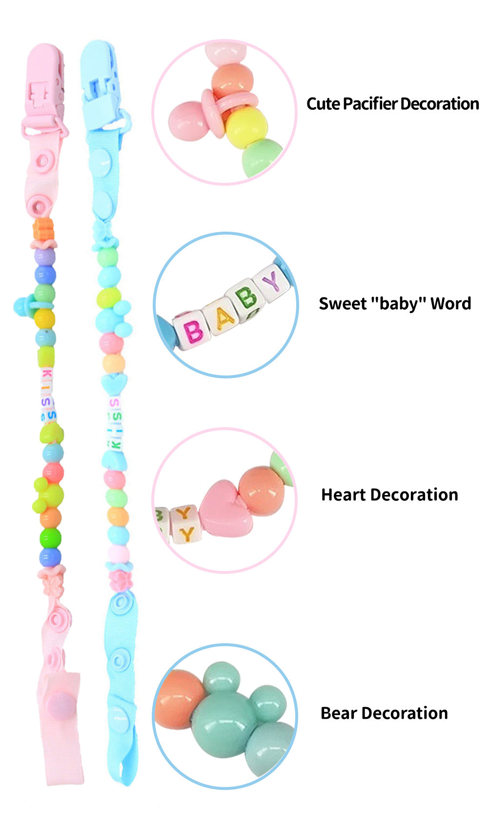 Adult Pacifier Clip - BLUE & PINK