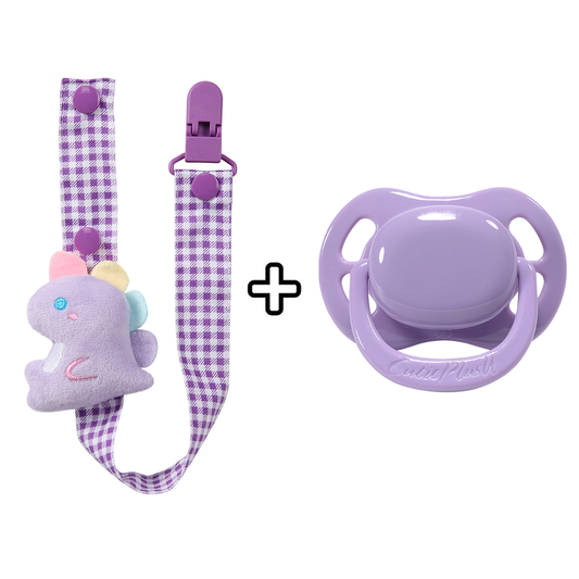 Pacifier with Dinosaur Pacifier Clip - Purple