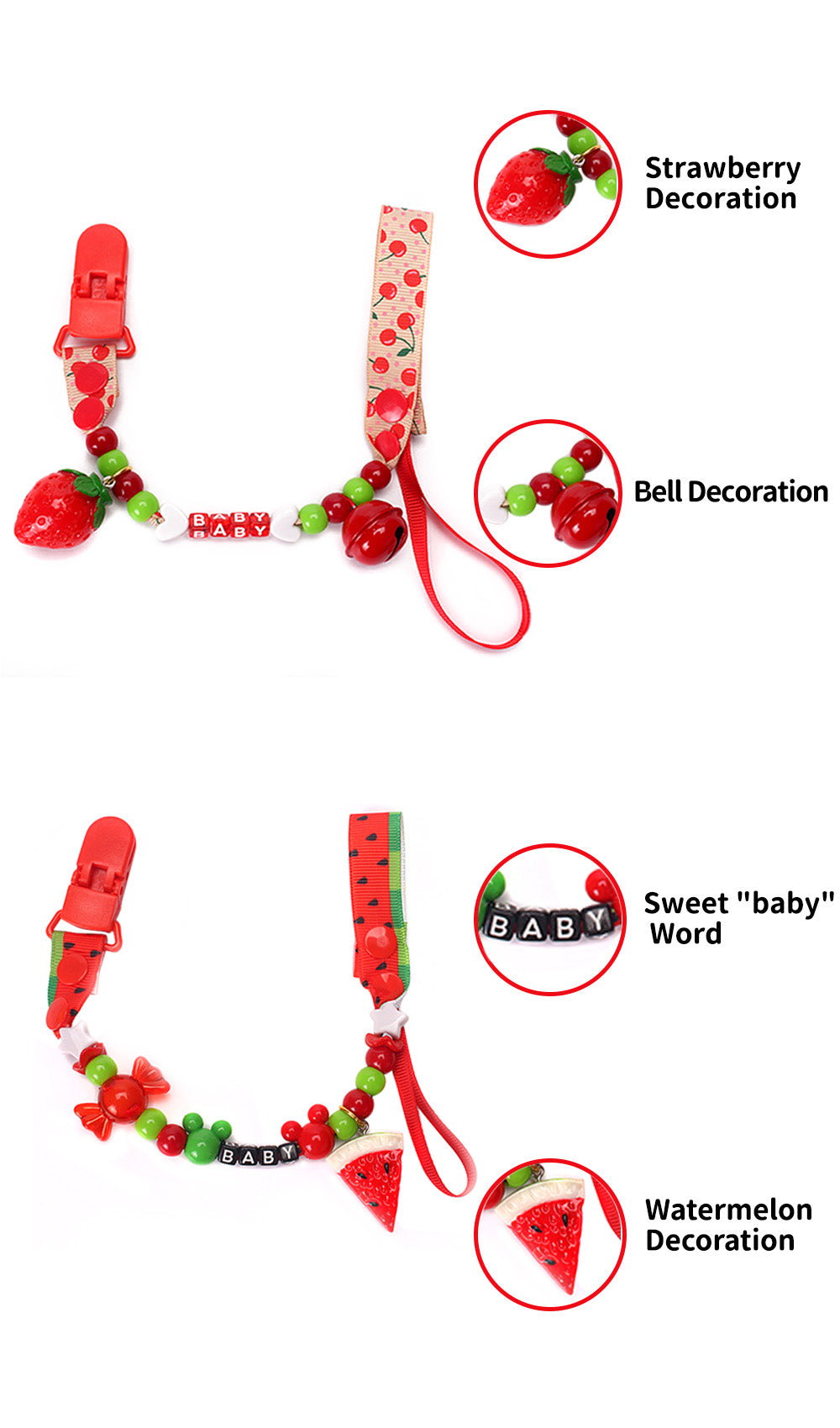 Adult Pacifier Clip - RED