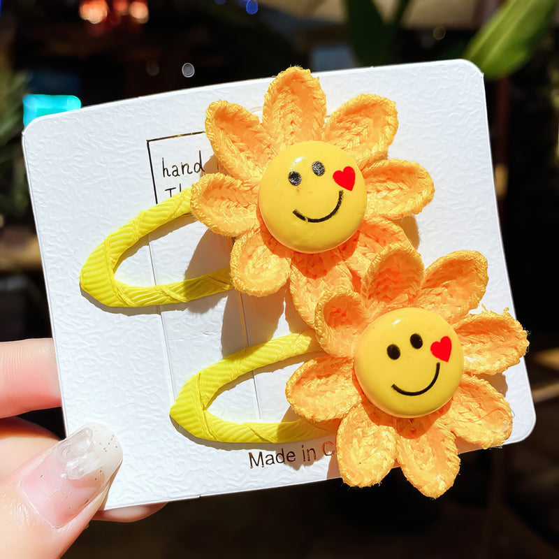 Smiling Sunflower Hairpin 4pcs - Yellow & Colorful