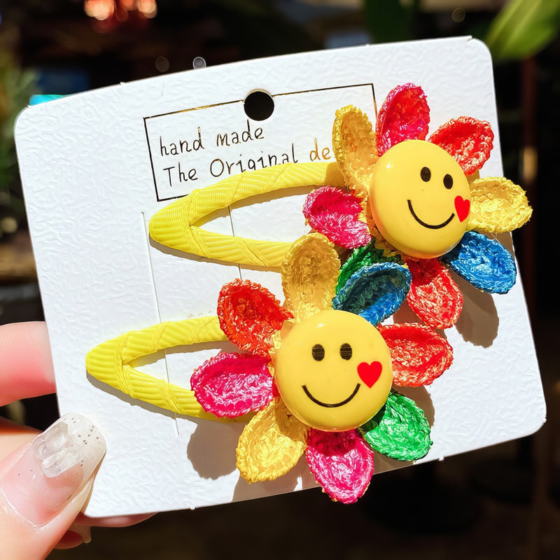 Smiling Sunflower Hairpin 2pcs - Colorful