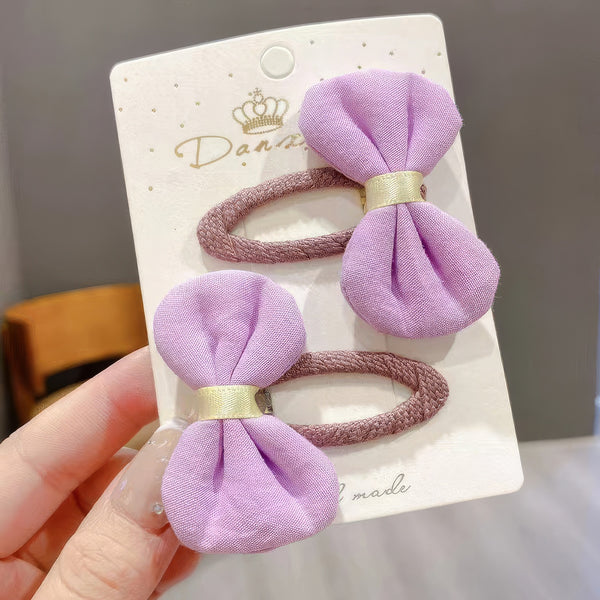 Bow Hairpin 4pcs - Purple & Green