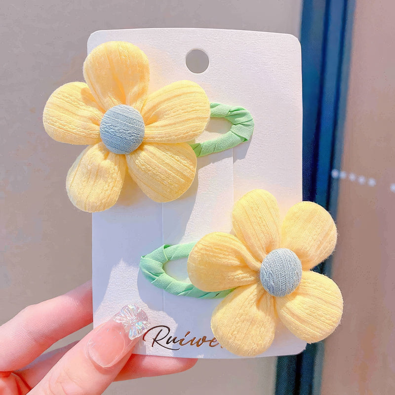 Fabric Flowers Hairpin 4pcs - Pink & Yellow