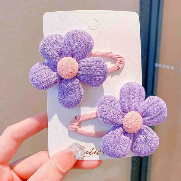 Fabric Flowers Hairpin 4pcs - Purple & Orange