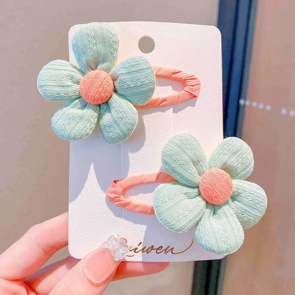 Fabric Flower Hairpin 2pcs - green