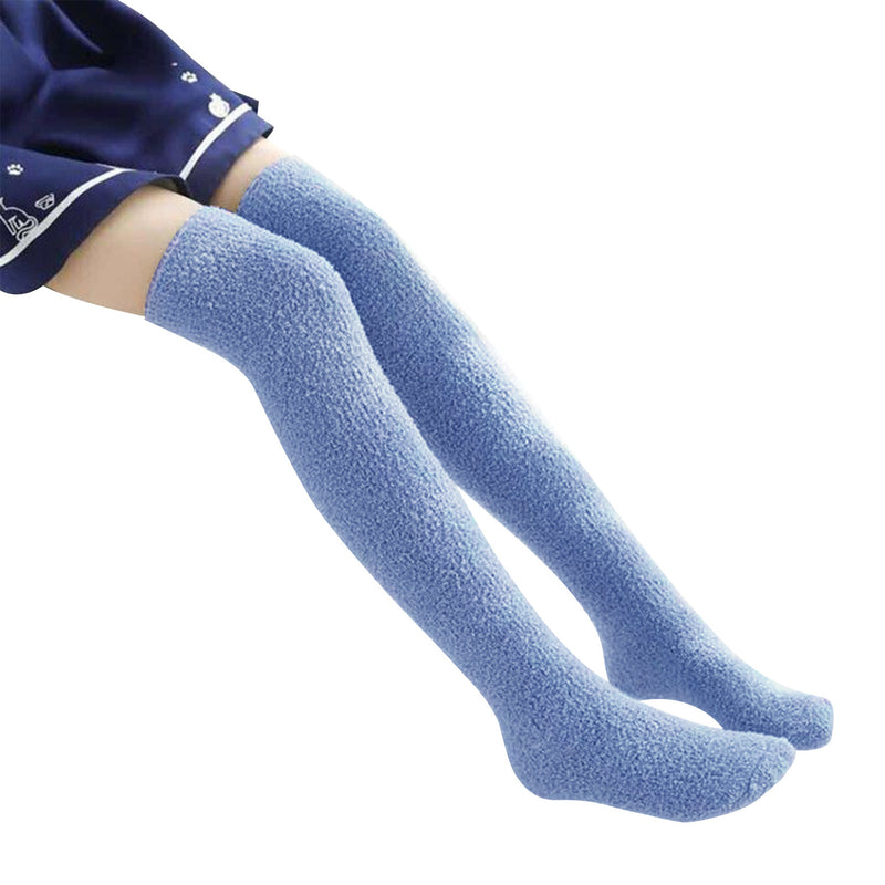 Thigh High Fuzzy Socks-Blue