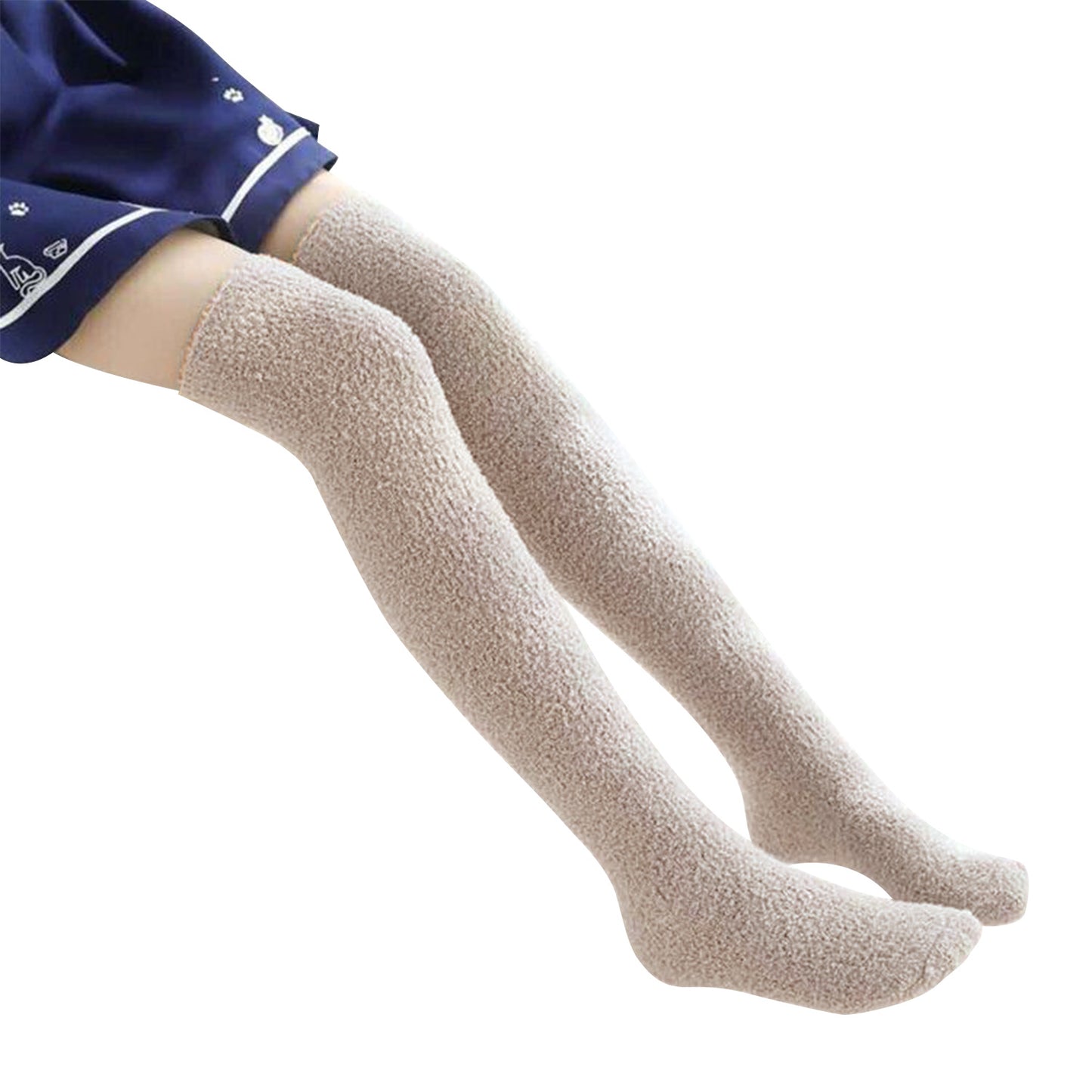 Womens Thigh High Fuzzy Socks-Brown