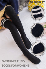 Women High Fuzzy Socks 1 Pair BlackWhite