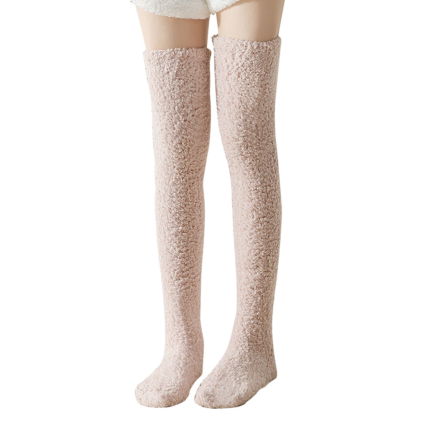 Womens Thigh High Fuzzy Socks-Brown