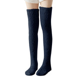 Womens Thigh High Fuzzy Socks-Black