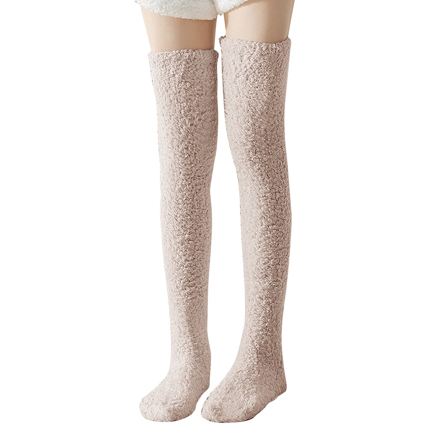 Womens Thigh High Fuzzy Socks-Grey