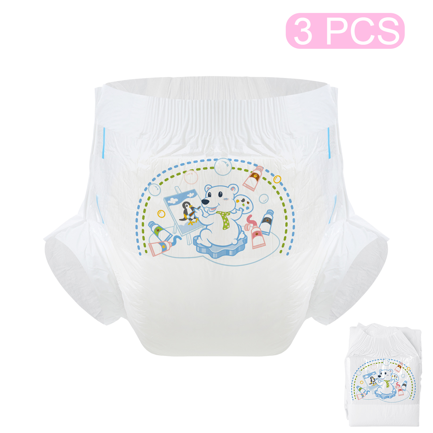 Artist Polar Bear-White Diaper-3 Pcs