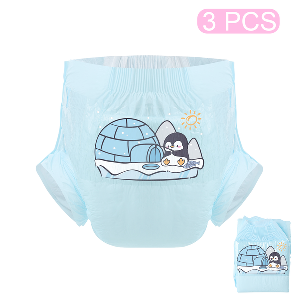 Penguin fishing-Blue Diaper-3pcs