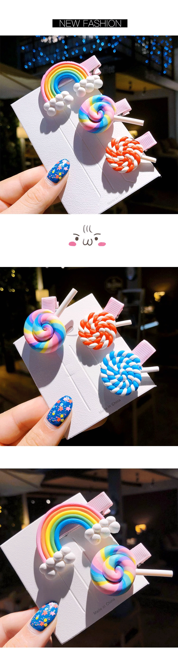 Cloud Hairpin 3pcs - Colorful