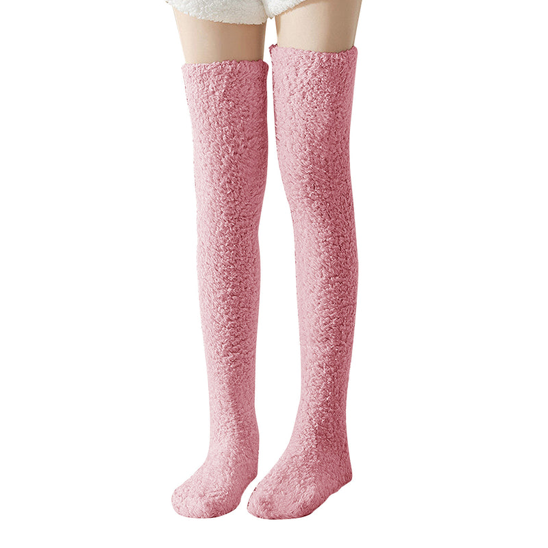 Thigh High Fuzzy Socks-Pink