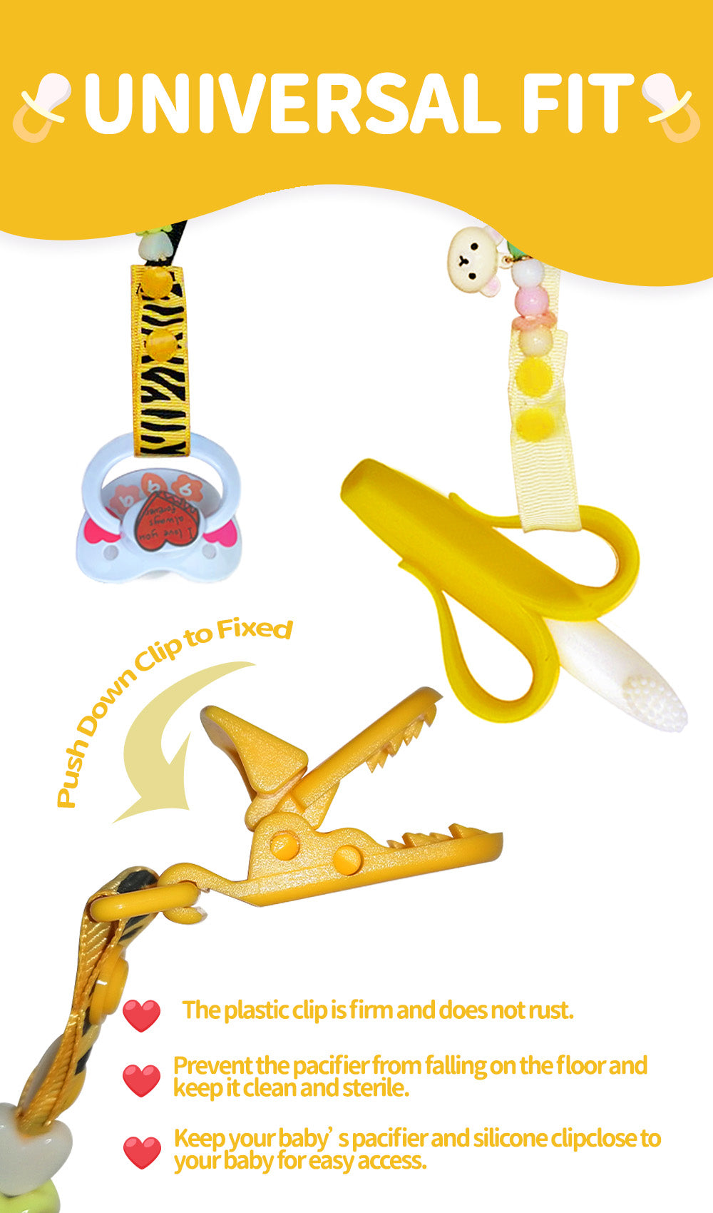 Adult Pacifier Clip - YELLOW