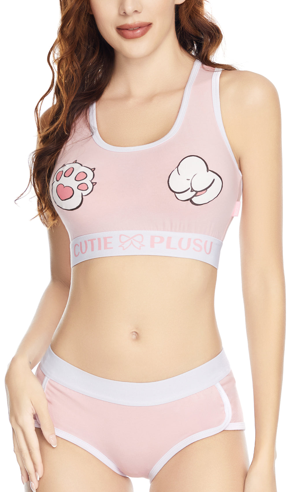 Kitten girl bralette set-Pink