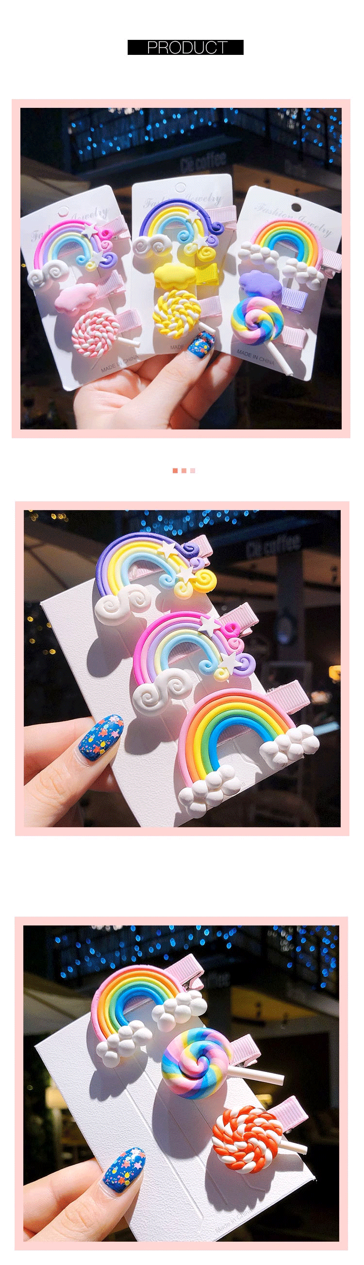 Cloud Hairpin 3pcs - Colorful