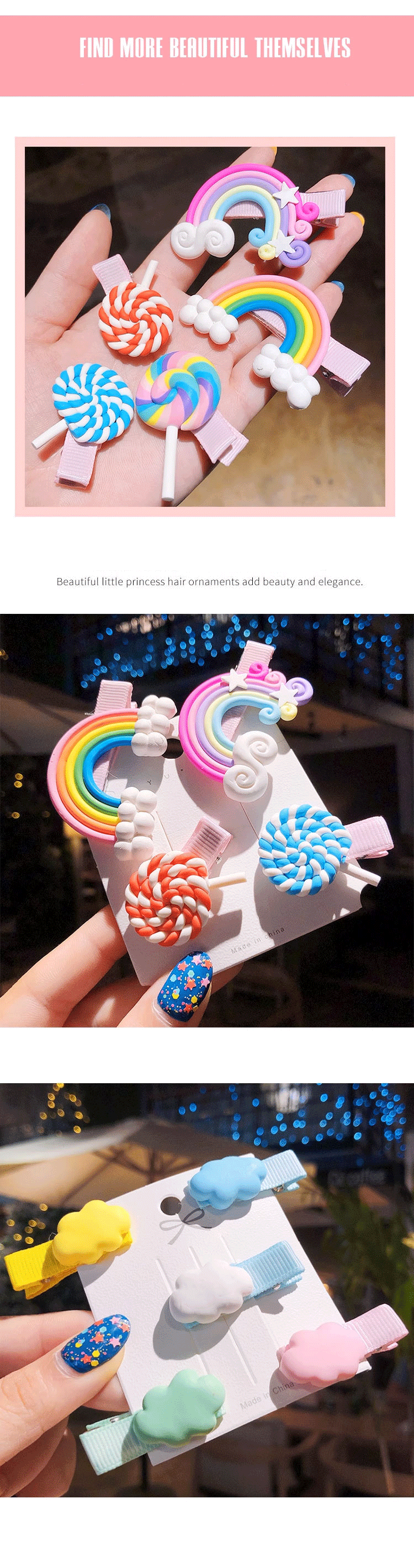 Cloud Hairpin 3pcs - Colorful