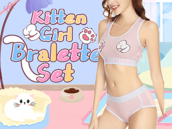 Kitten girl bralette set-Pink