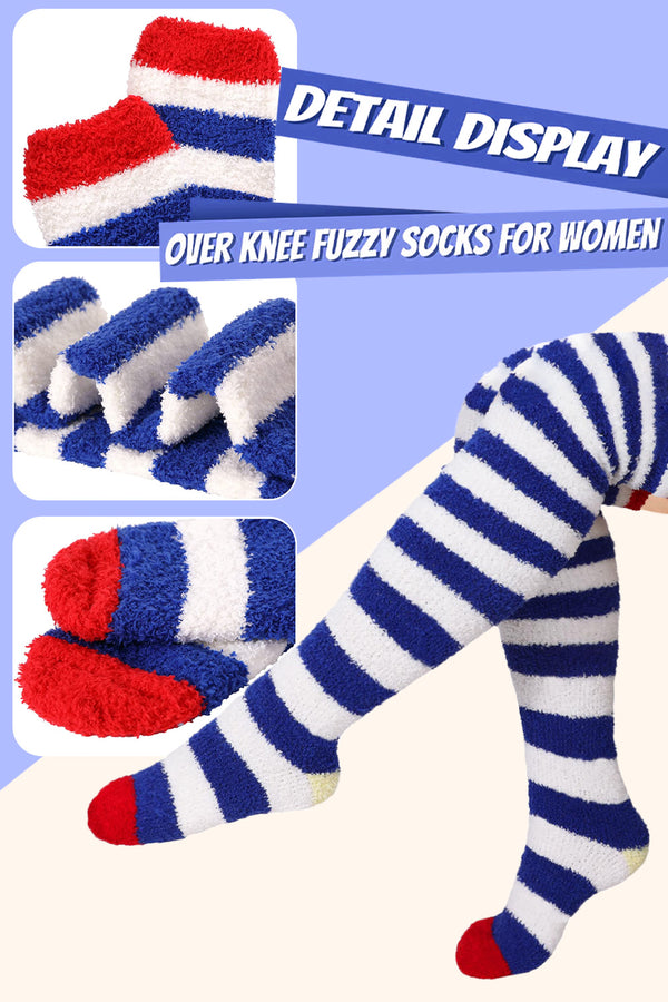 Womens High Fuzzy Socks 1 Pair Bluewhite