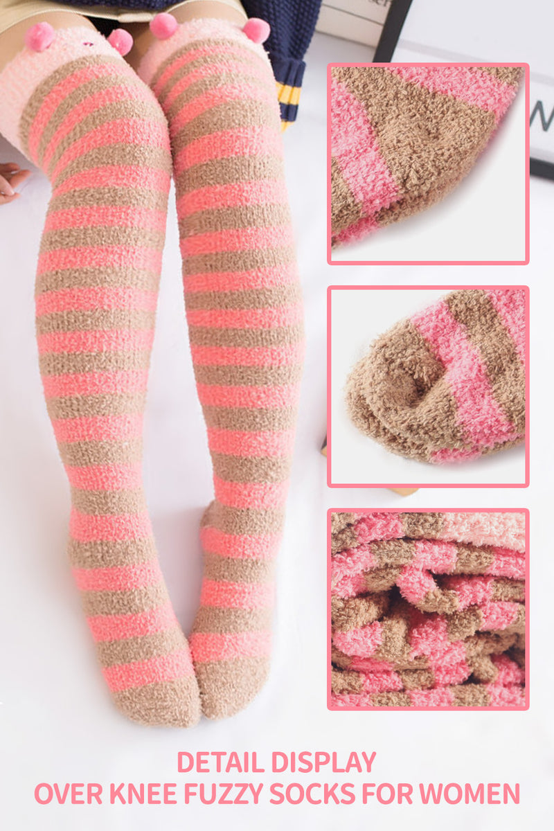 Womens High Fuzzy Socks 1 Pair Pink Piggy