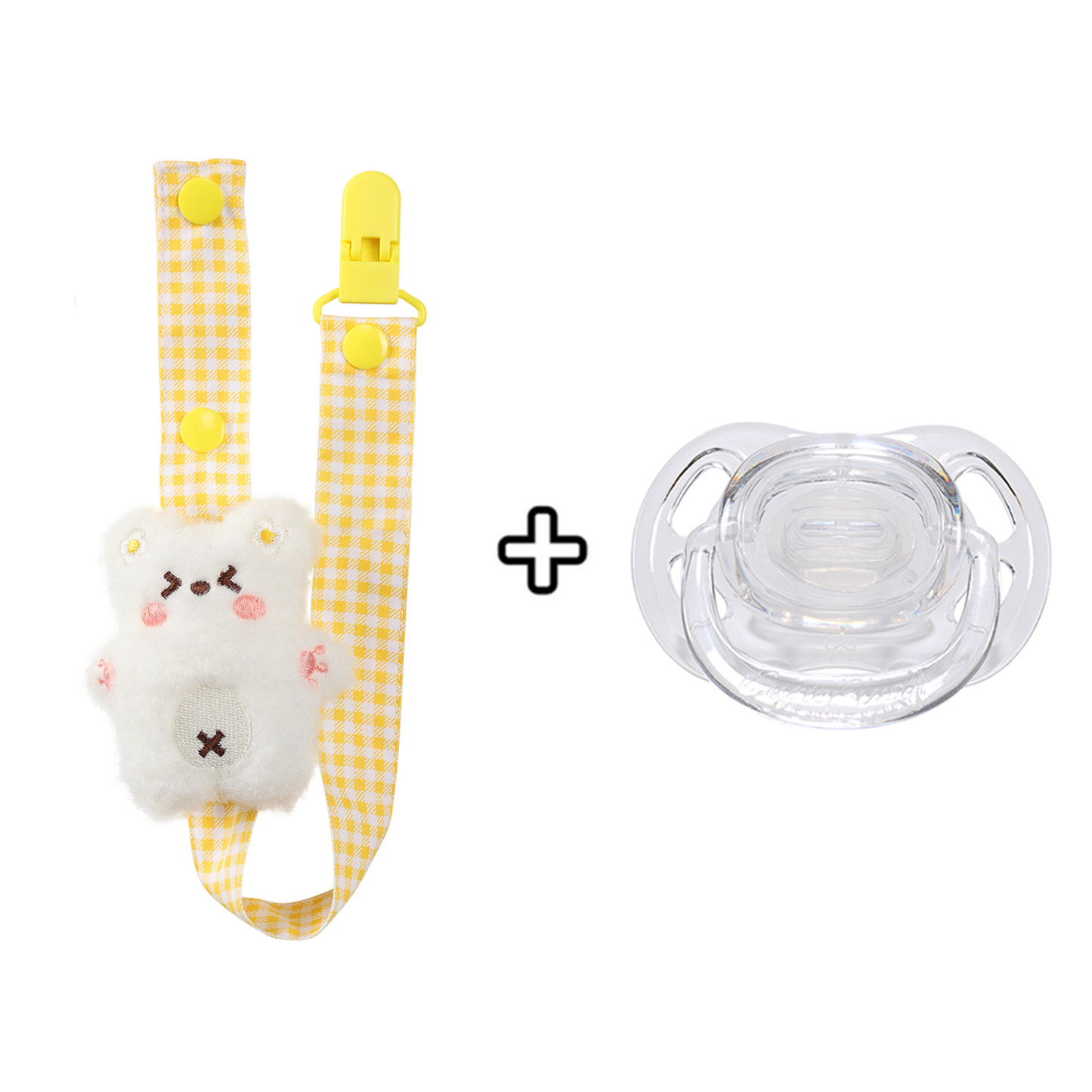 Pacifier with Bear Pacifier Clip - White