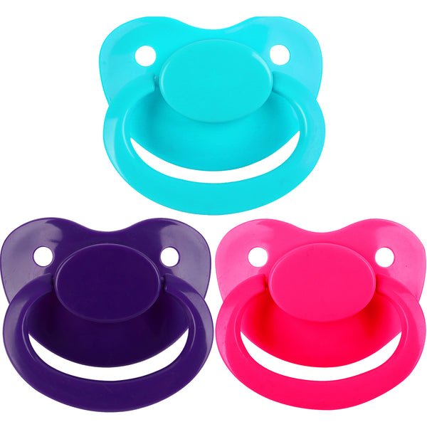 Adult Cutie Pacifier 3 pack-Turquoise,Purple,Roes
