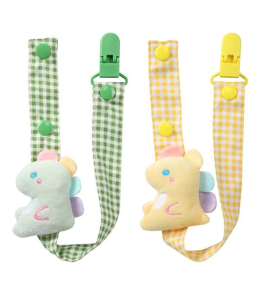 Baby Dinosaur Pacifier Clip - Green & Yellow