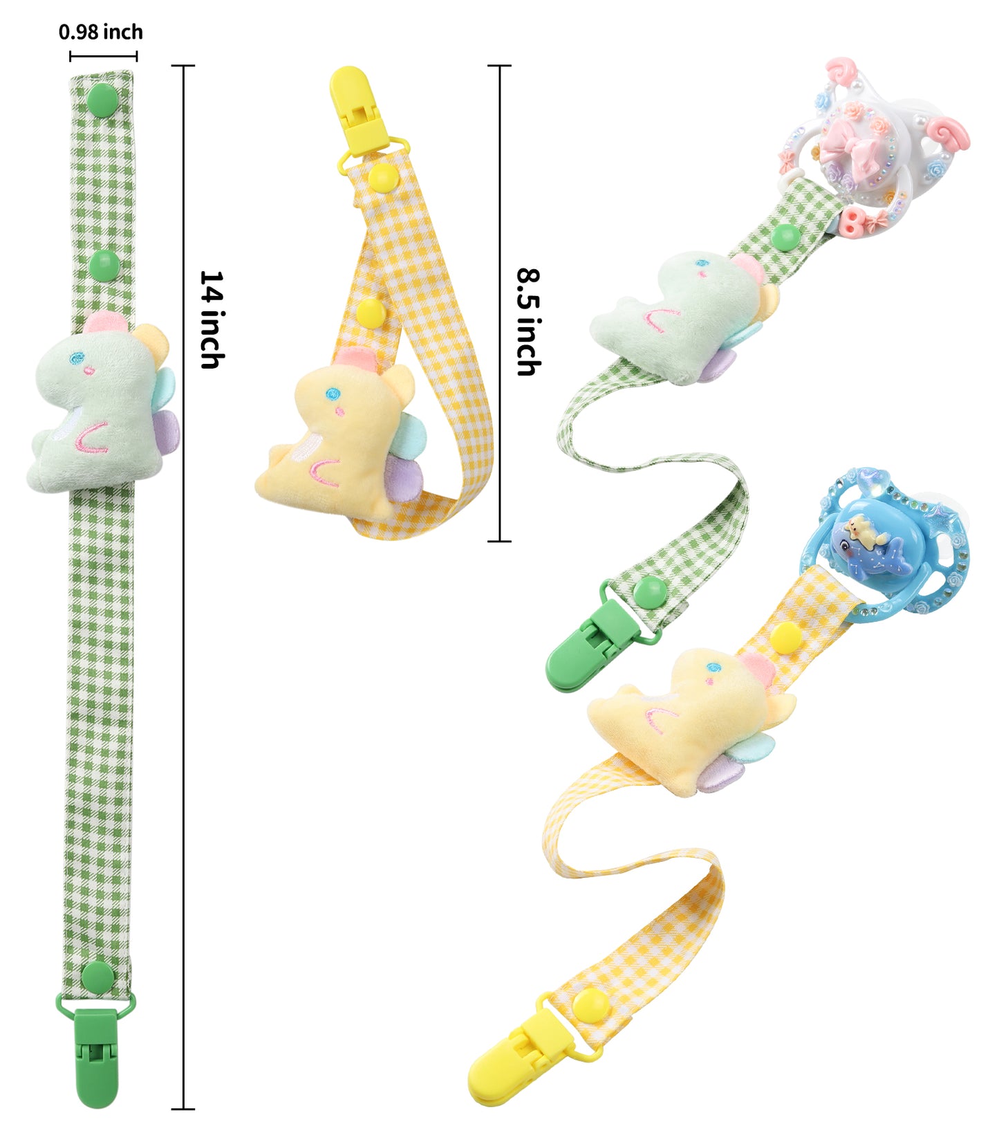 Baby Dinosaur Pacifier Clip - Green & Yellow