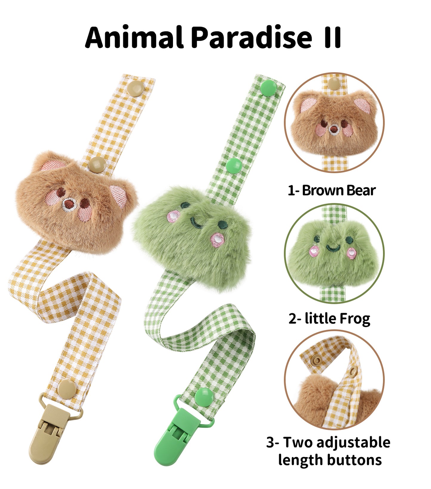 Animal Paradise Pacifier Clip - Green & Coffee