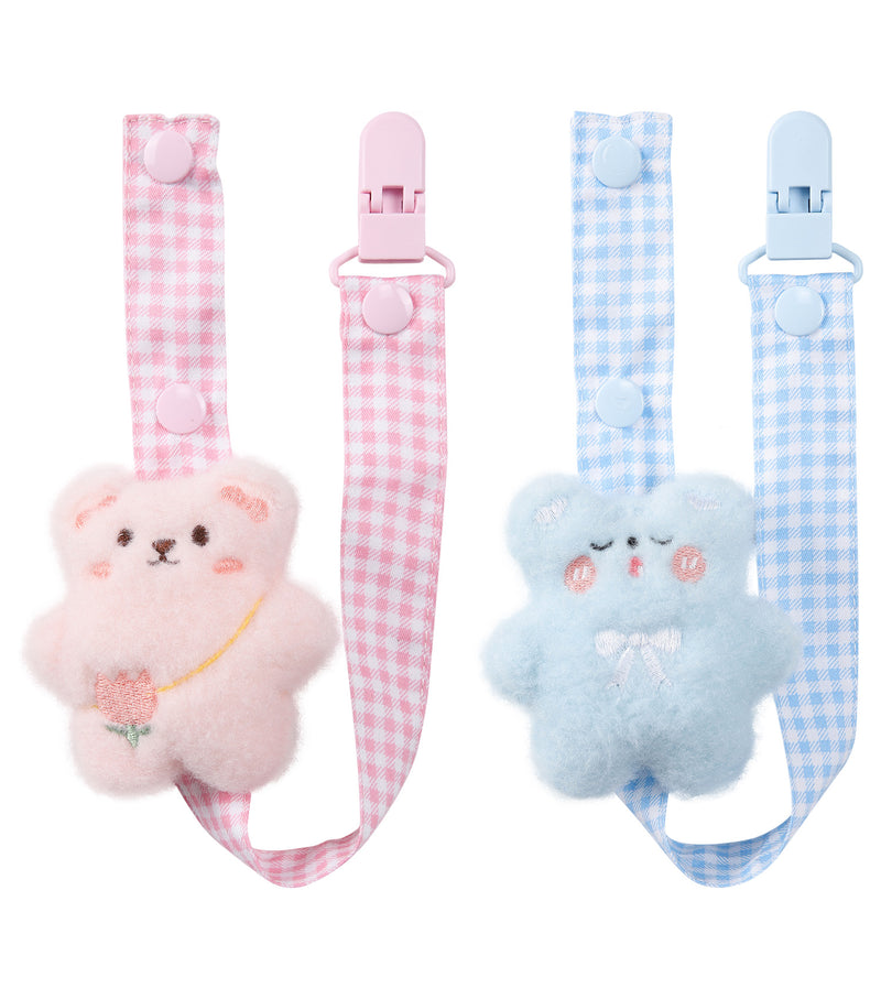 Happy Bear Pacifier Clip - Pink & Blue