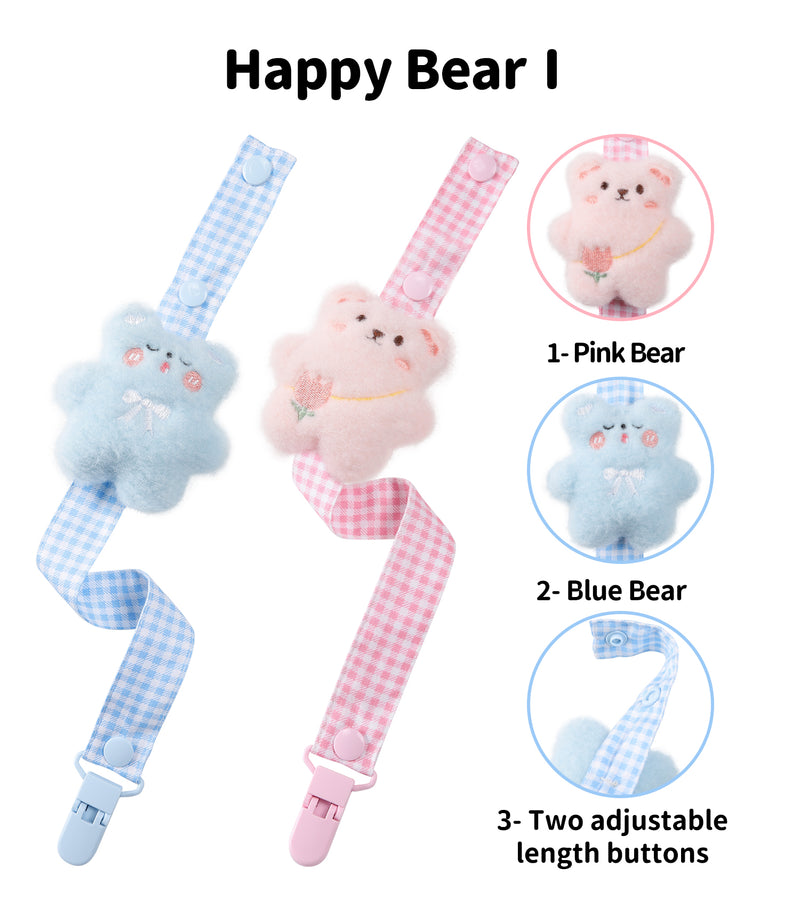 Happy Bear Pacifier Clip - 4pcs